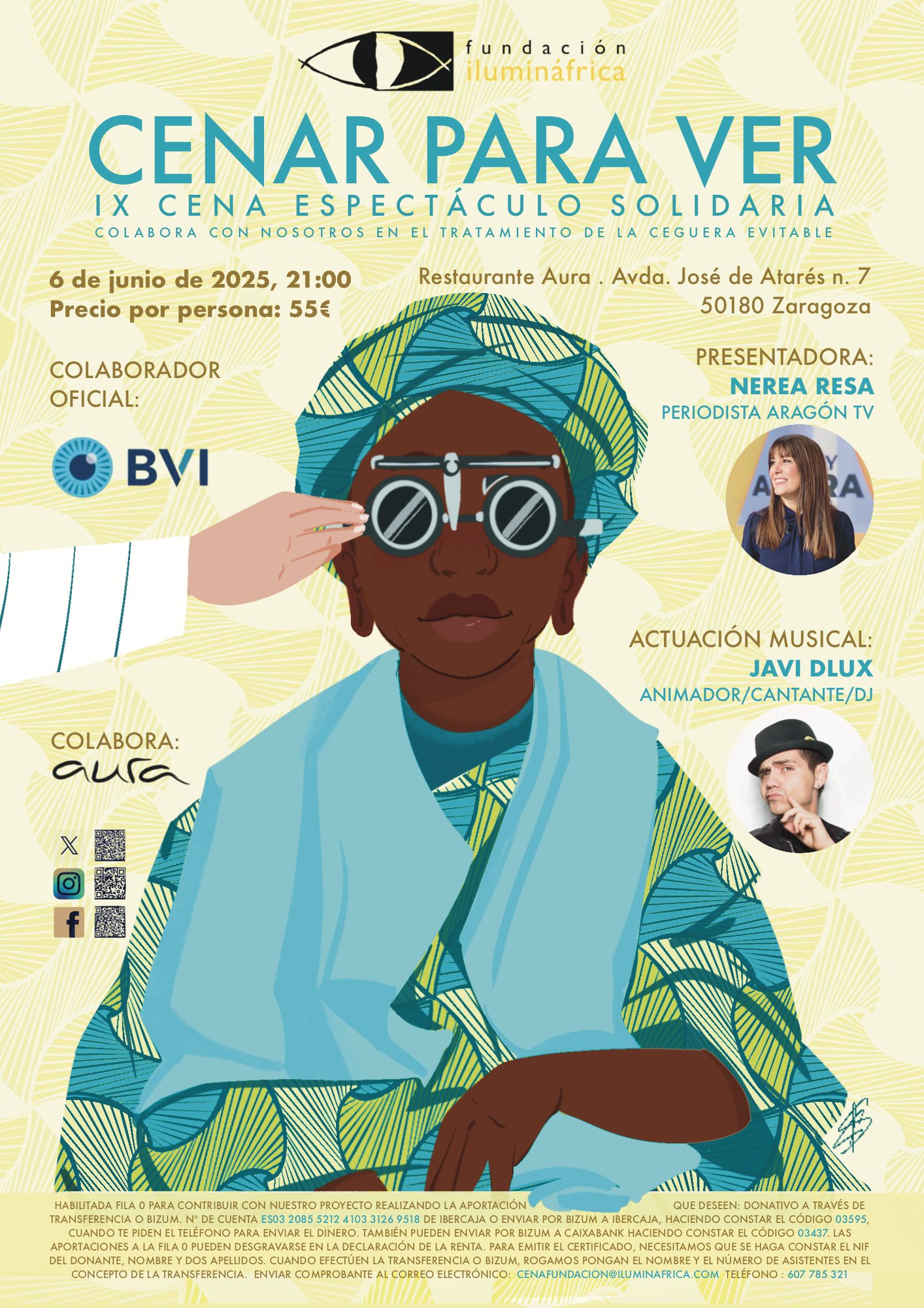 Cartel ilustrado de la cena solidaria Cenar para Ver 2025